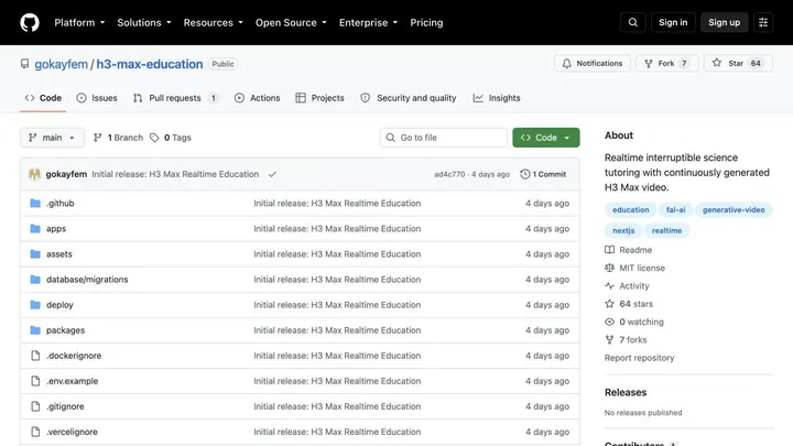 The H3 Max Realtime Education tutor repository on GitHub