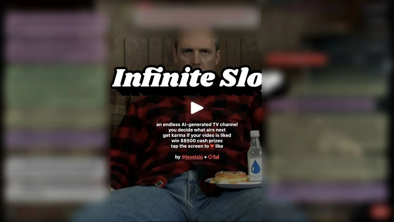 Infinite Slop live channel with chat, prompt queue, and on-air video