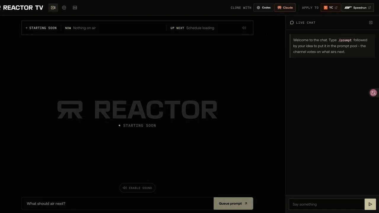 Reactor TV public AI show catalog and on-air interface
