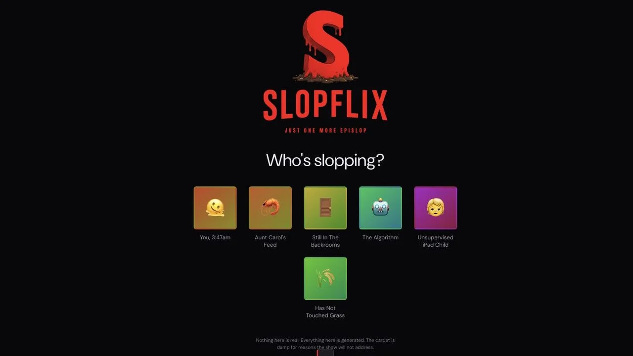 Slopflix public catalog for AI-generated movies and episodic programs