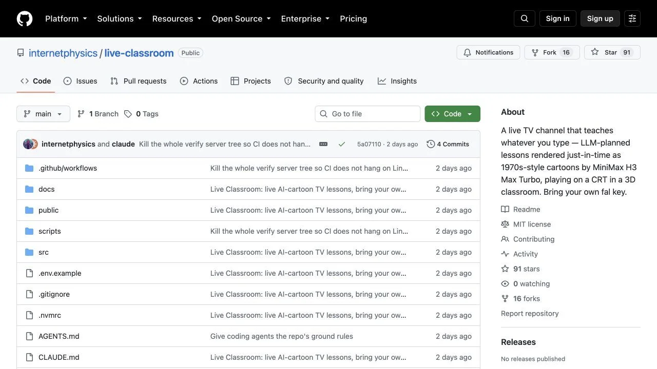The Live Classroom open-source repository and project documentation on GitHub