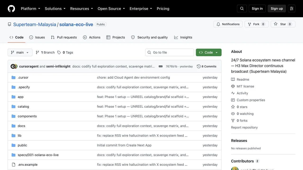 The Solana Eco Live H3 Max Director control-room repository on GitHub